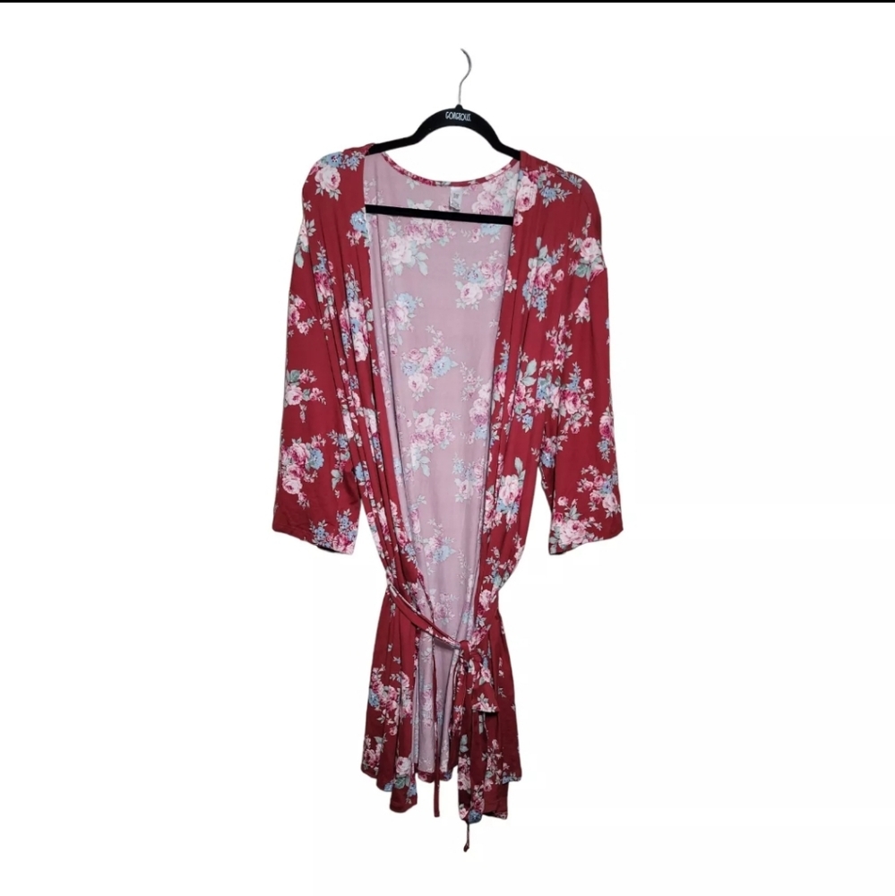 Flora by Flora Nikrooz Women’s 1X Robe Floral Burgundy